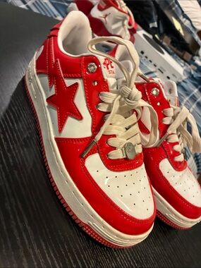 Bape Kids Red & White Star Low Sneakers
